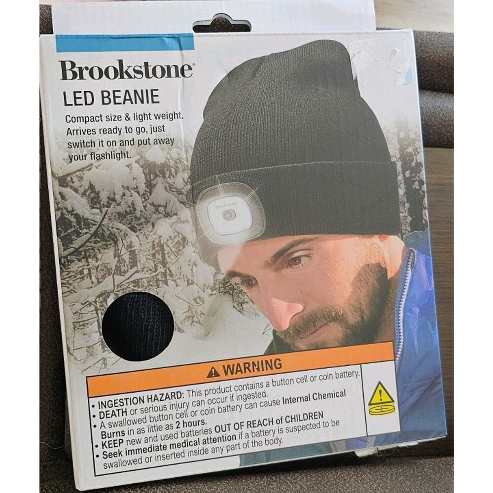 Brookstone LED Beanie Black Knit Hat NEW IN BOX SEALED Battery Included